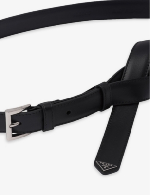 Shop Prada Womens Black Logo-embellished Leather Belt