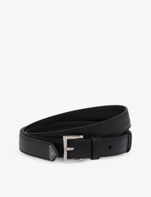 Prada Womens Black Logo-embellished Leather Belt