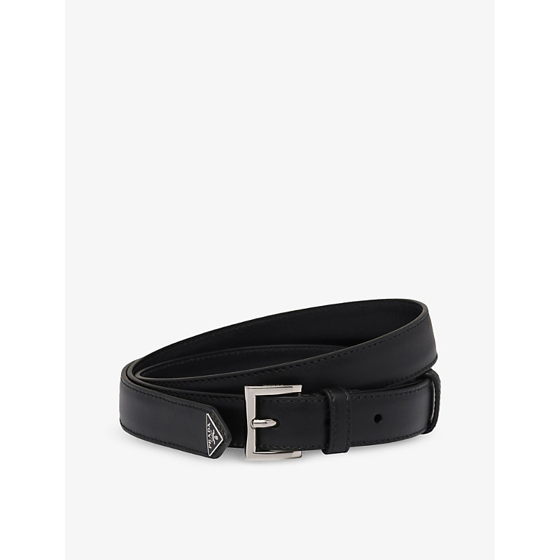 Prada Womens Black Logo-embellished Leather Belt