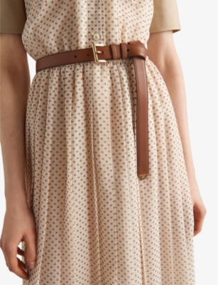 Prada Women Saffiano Leather Belt With Enameled Triangle Logo In Brown