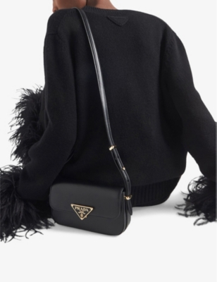 Shop Prada Logo-plaque Leather Cross-body Bag In Black