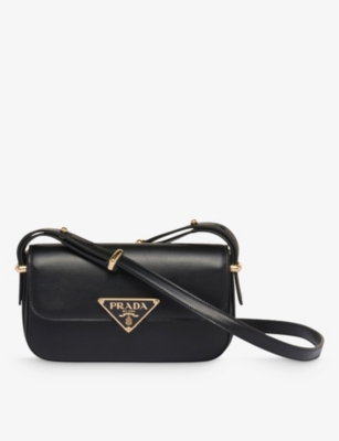 Prada Womens Black Logo-plaque Leather Cross-body Bag