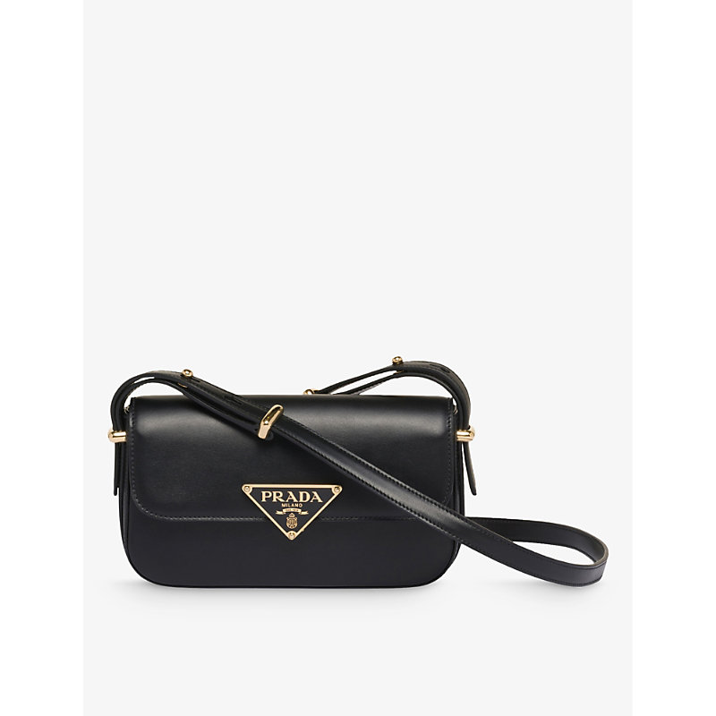 Prada Womens Black Logo-plaque Leather Cross-body Bag
