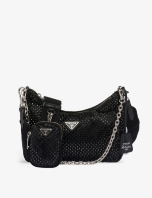 PRADA RE-EDITION 2005 CRYSTAL-EMBELLISHED SATIN SHOULDER BAG