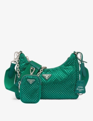 PRADA: Re-Edition 2005 crystal-embellished satin shoulder bag