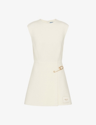 PRADA: Safety-pin washed wool-blend twill mini dress
