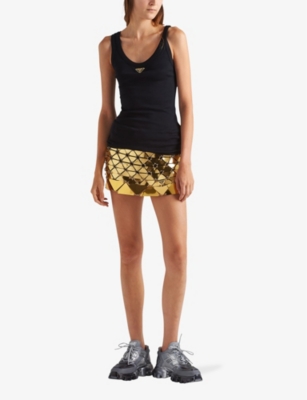 PRADA: Ribbed scoop-neck cotton top