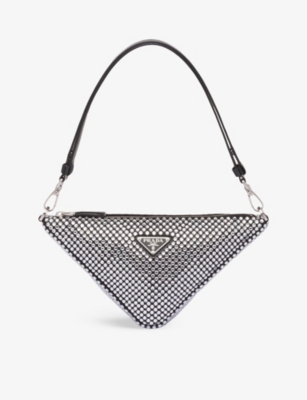 PRADA: Triangle crystal-embellished satin bag