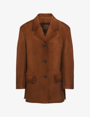 Shop Prada Single-breasted Suede Jacket In Brown