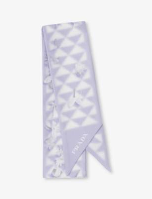 PRADA PRADA WOMENS PURPLE FLORAL-PRINT GEOMETRIC TWILL SCARF