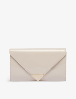 Prada Neutral Brand-plaque Patent-leather Clutch Bag