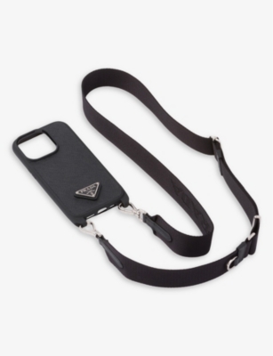 PRADA: Brand-plaque saffiano leather iPhone 14 case