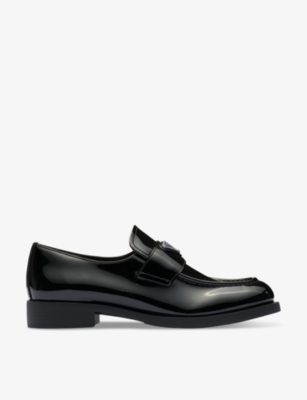 Prada Brand-plaque Patent Leather Loafers In Black