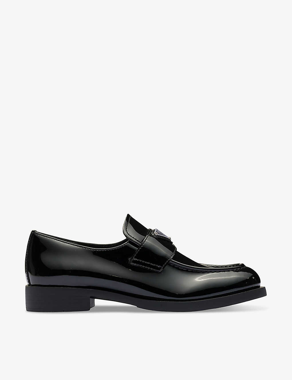 Shop Prada Womens Black Brand-plaque Patent Leather Loafers