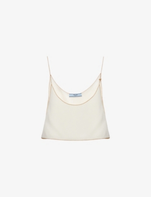 Prada Sablé Chain-embellished Woven Top In Neutral