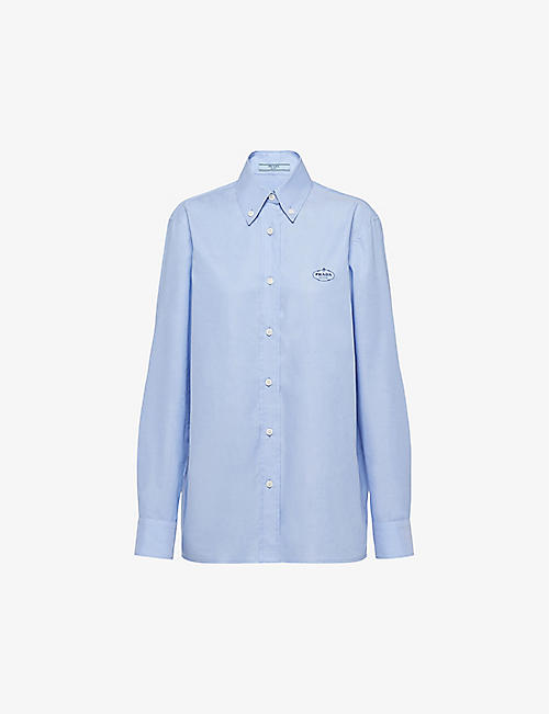 PRADA: Logo-embroidered regular-fit cotton Oxford shirt