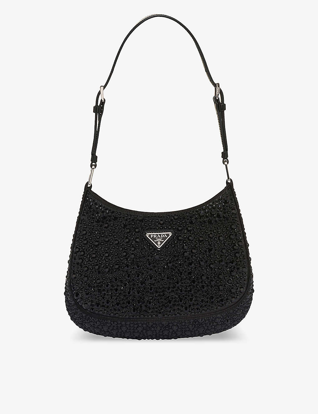 Shop Prada Womens Black Cleo Crystal-embellished Satin Shoulder Bag 1 Size