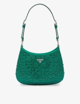 Prada Womens Green Cleo Crystal-embellished Satin Shoulder Bag