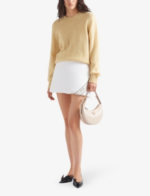 Prada Arqué Leather Shoulder Bag In Neutral