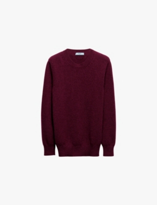 Shop Prada Womens Burgundy Logo-pattern Wool And Cashmere-blend Jumper