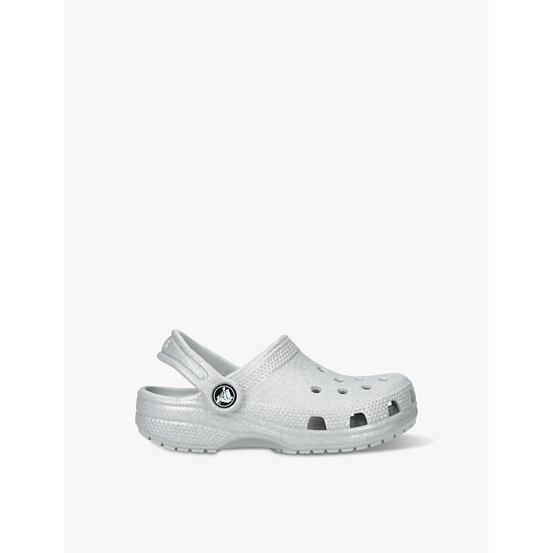 Shop Crocs Classic Glitter-embellished Rubber Clogs In Silver