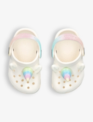 Crocs Rainbow Unicorn-embellished Rubber Clogs In White/comb