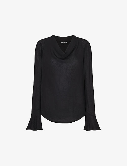 WHISTLES: Cowl-neck flared sleeves woven top