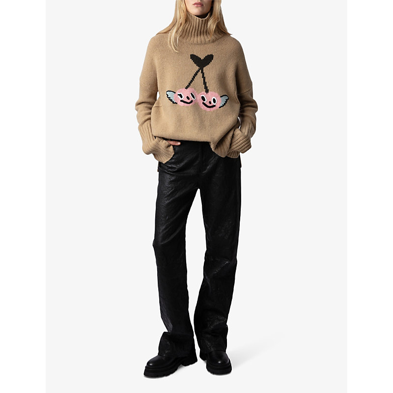 Shop Zadig & Voltaire Zadig&voltaire Womens Nut Alma Roll-neck Relaxed-fit Merino-wool Jumper