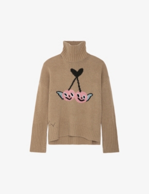 Zadig & Voltaire Alma Cherry-motif Wool Jumper In Nut