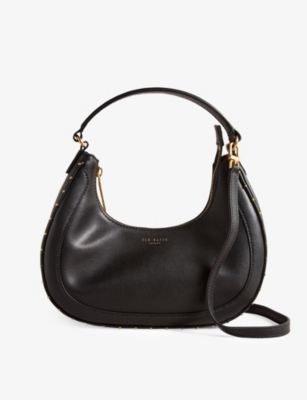 Ted Baker Womens Black Kaelyin Stud-embellished Logo-embossed Leather Baguette Bag