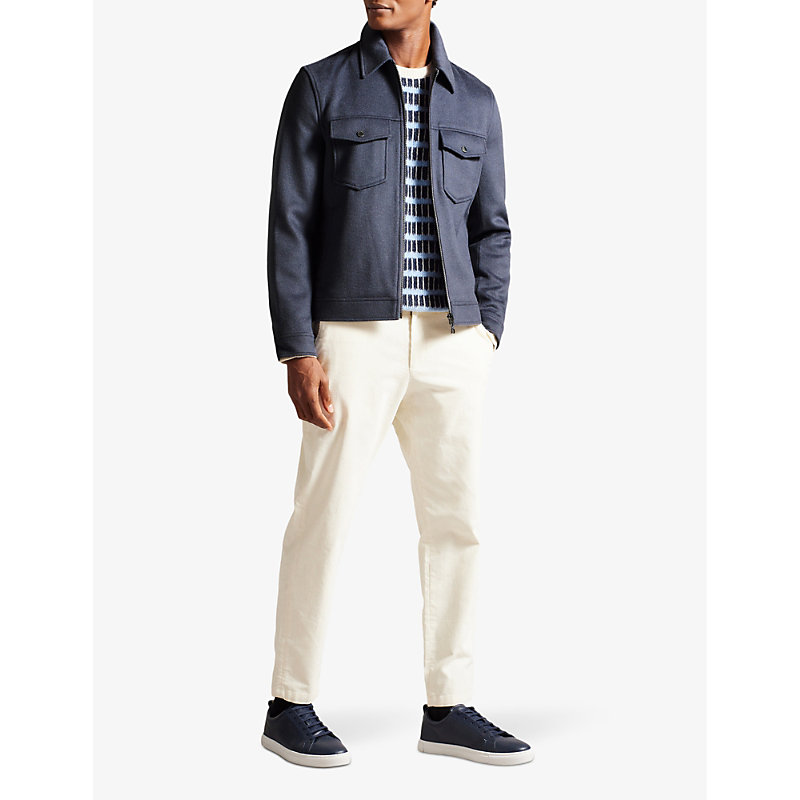 Shop Ted Baker Somerss Patch-pocket Regular-fit Wool-blend Jacket In Blue