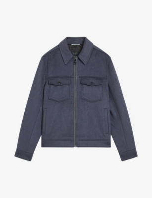 Ted Baker Mens Mid-blue Somerss Patch-pocket Regular-fit Wool-blend Jacket
