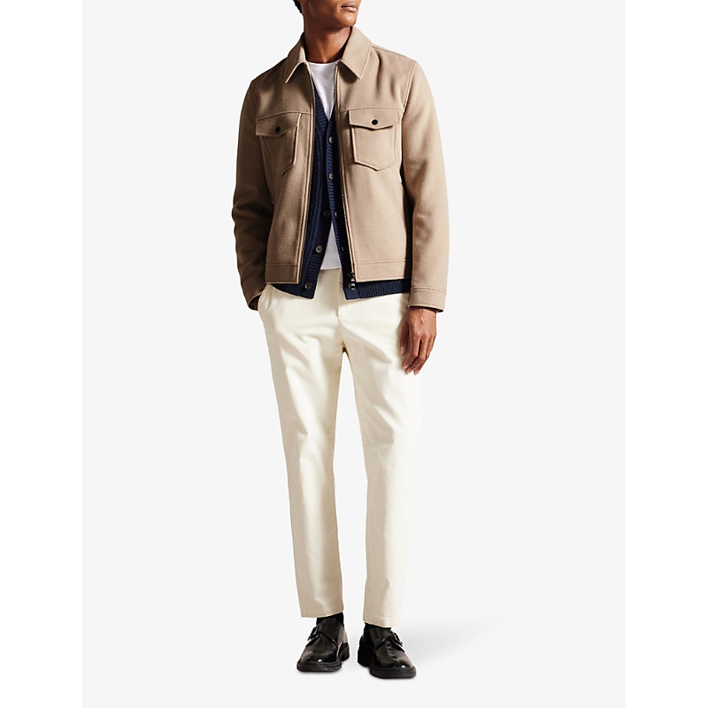 Shop Ted Baker Somerss Patch-pocket Regular-fit Wool-blend Jacket In Natural