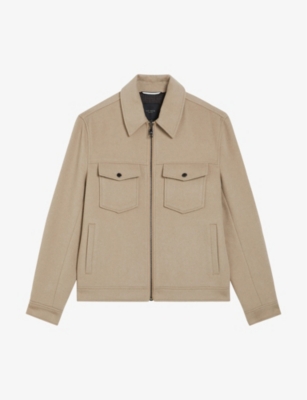 Ted Baker Mens Natural Somerss Patch-pocket Regular-fit Wool-blend Jacket