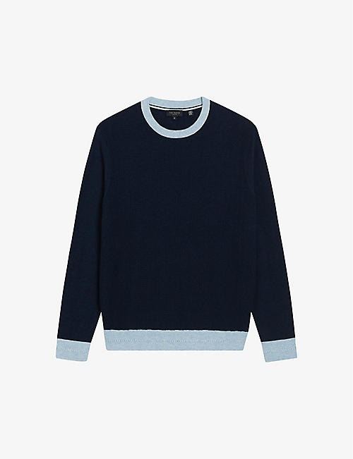 TED BAKER: Capab slim-fit contrast-trim wool-blend jumper