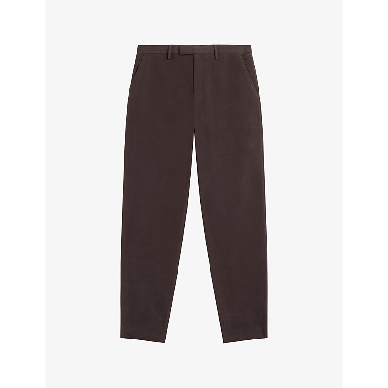 Shop Ted Baker Men's Dk-brown Rufust Textured Tapered-leg Stretch-cotton Trousers