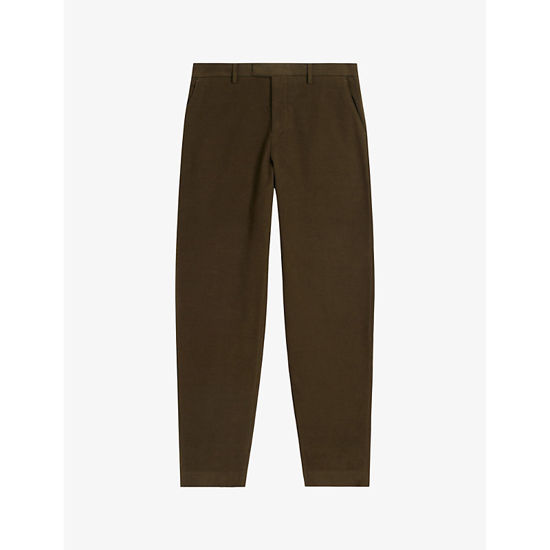 Ted Baker Mens Khaki Rufust Textured Tapered-leg Stretch-cotton Trousers
