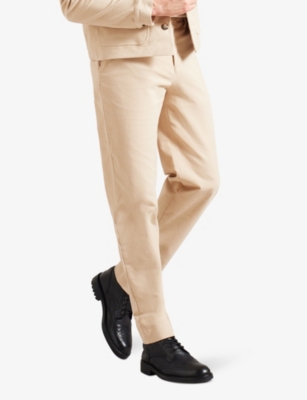 Shop Ted Baker Men's Taupe Rufust Textured Tapered-leg Stretch-cotton Trousers