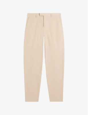 Shop Ted Baker Men's Taupe Rufust Textured Tapered-leg Stretch-cotton Trousers