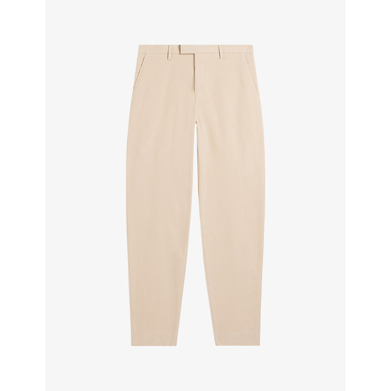Shop Ted Baker Rufust Textured Tapered-leg Stretch-cotton Trousers In Taupe
