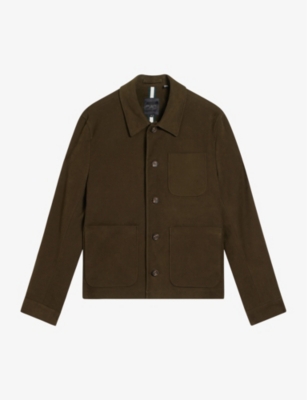 Shop Ted Baker Men's Khaki Rufusj Three-pocket Stretch-cotton Jacket