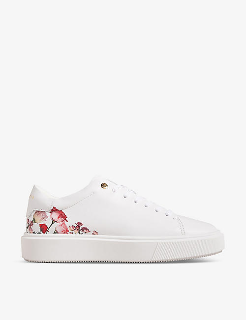 TED BAKER: Lorny floral-print platform-sole leather low-top trainers
