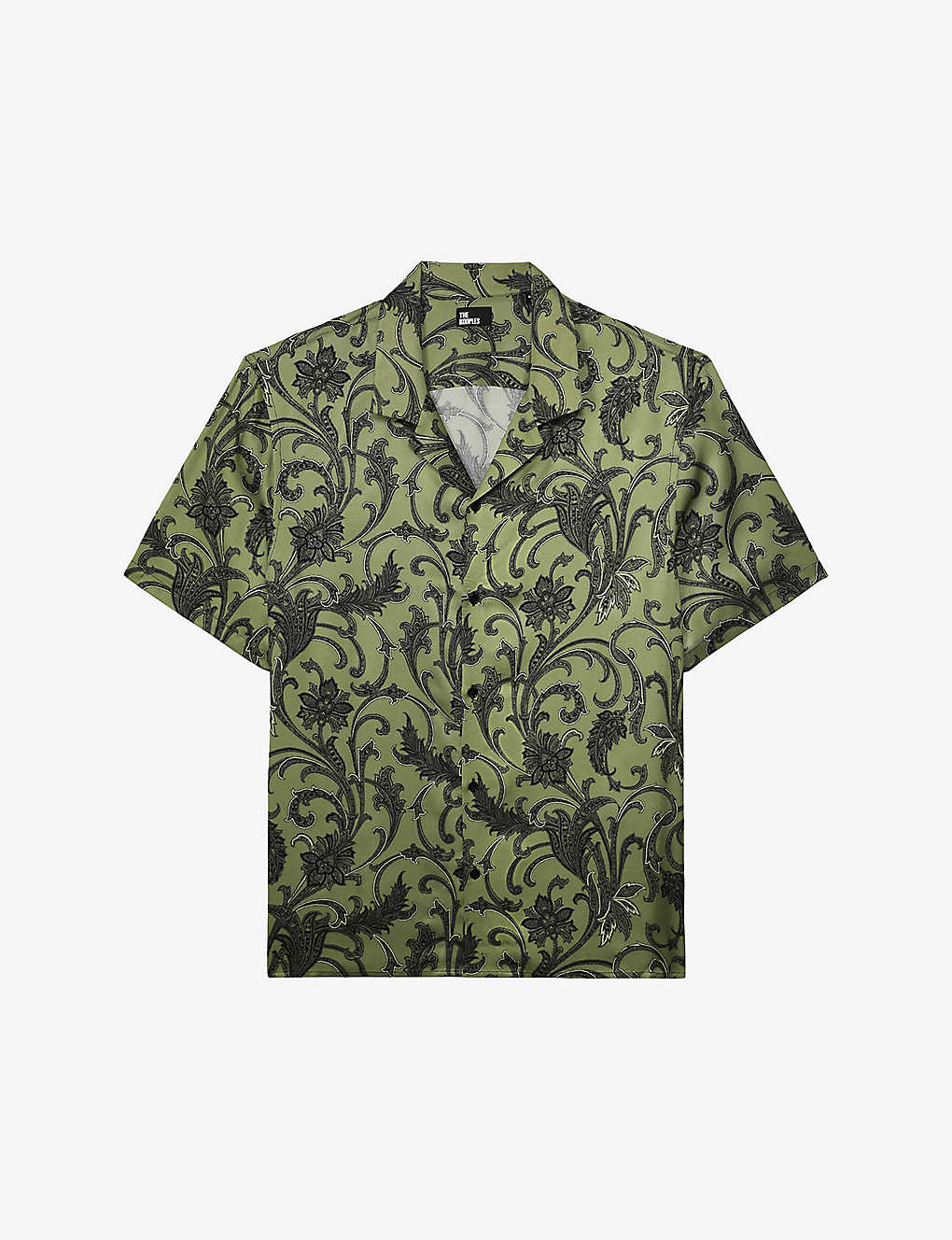 The Kooples Mens Kaki Black Graphic-print Relaxed-fit Woven Shirt In Green