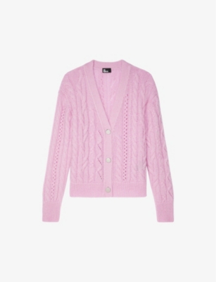 The Kooples Cable Knit Cardigan In Pink