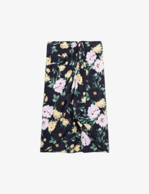 THE KOOPLES: Floral-print twist-front woven midi skirt
