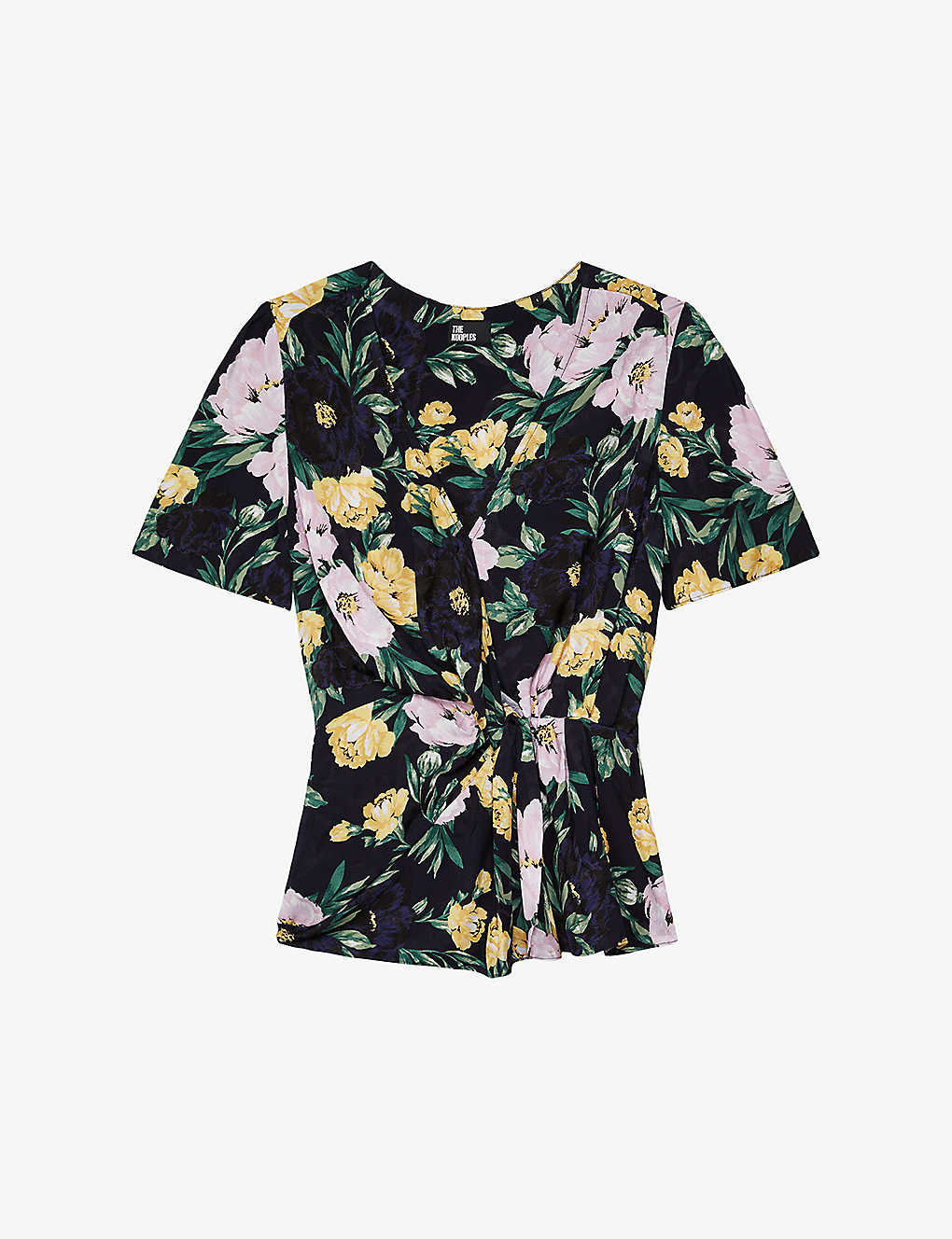 The Kooples Floral-print Short-sleeve Woven Top In Pink
