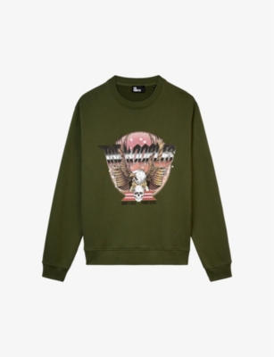 The Kooples Mens Used Kaki Graphic-print Cotton Sweatshirt In Green