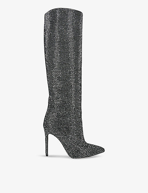 PARIS TEXAS: Holly crystal-embellished suede heeled boots