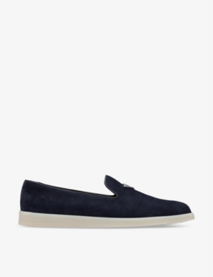 PRADA: Brand-plaque slip-on suede loafers