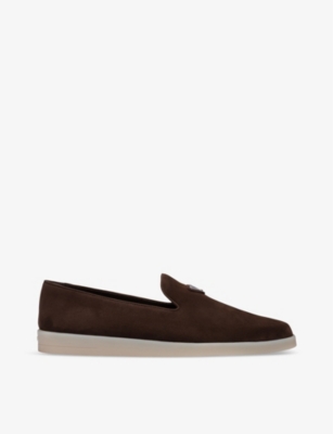 PRADA: Brand-plaque slip-on suede loafers